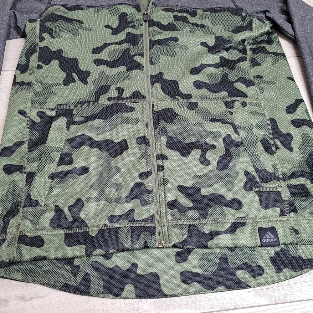 Adidas Men's Medium Camo Fleece-Lined Hooded Jacket – Full Zip Reflective Detail
